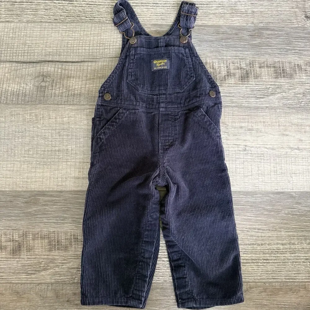 OSHKOSH B’Gosh Corduroy Overalls Baby Boys Size 18 Months Navy Blue 100% Cotton - Picture 1 of 4
